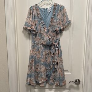 Blue Rain Floral Ruffle Mini Dress
